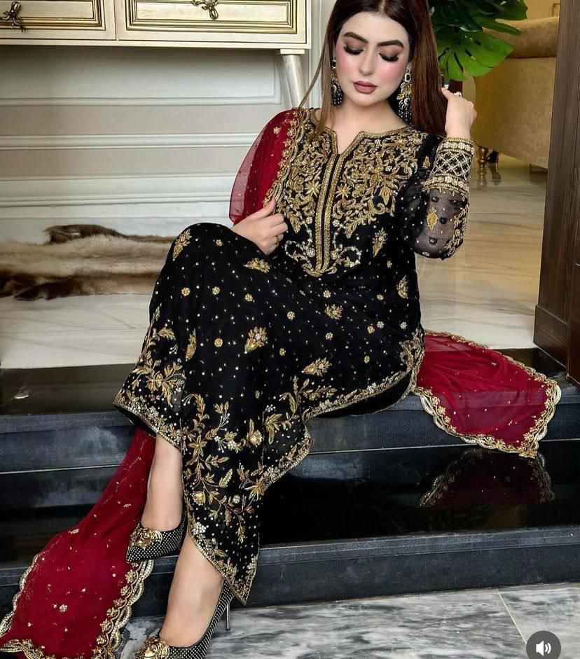Georgette Embroidered Kurti Set