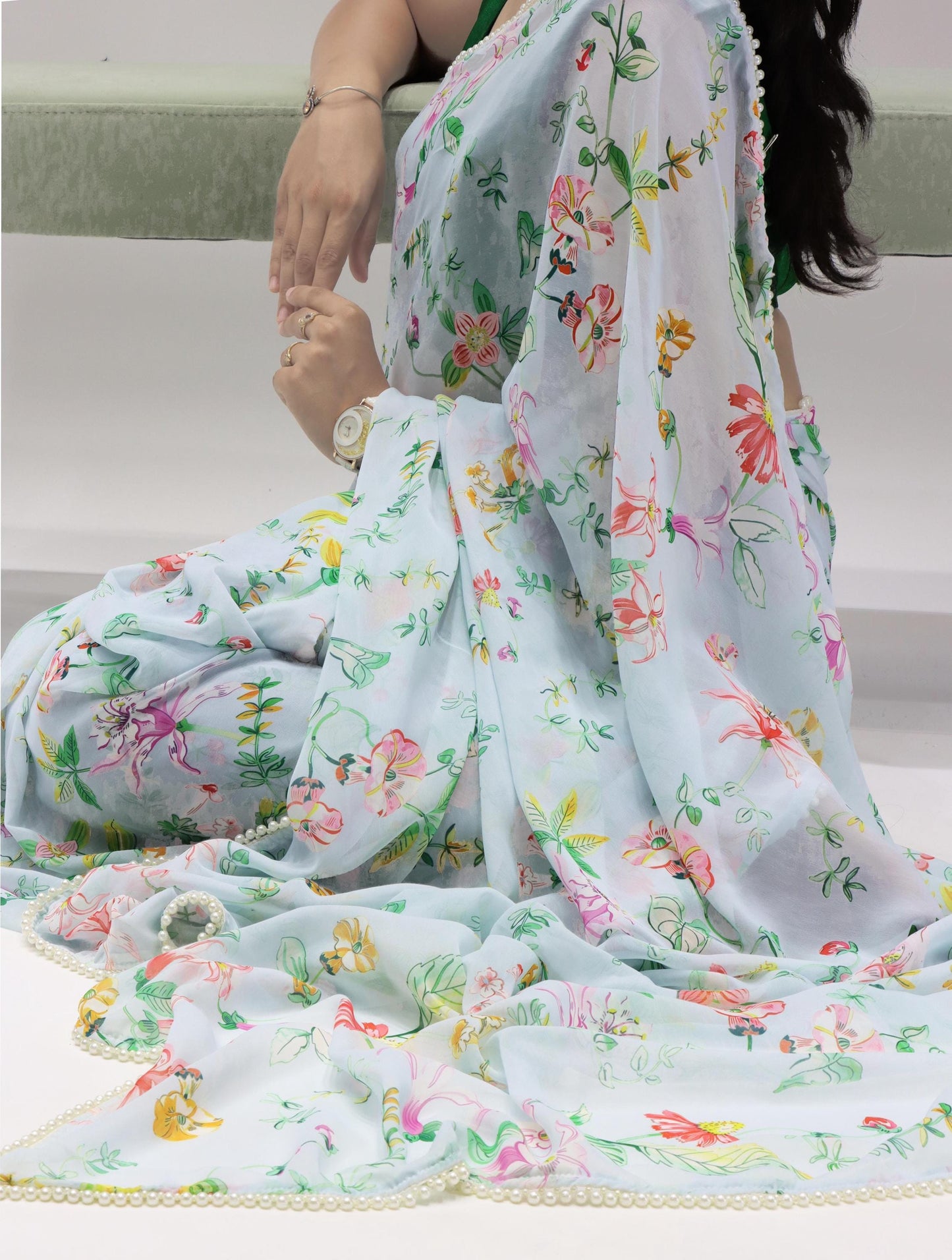 Floral Pearl Saree