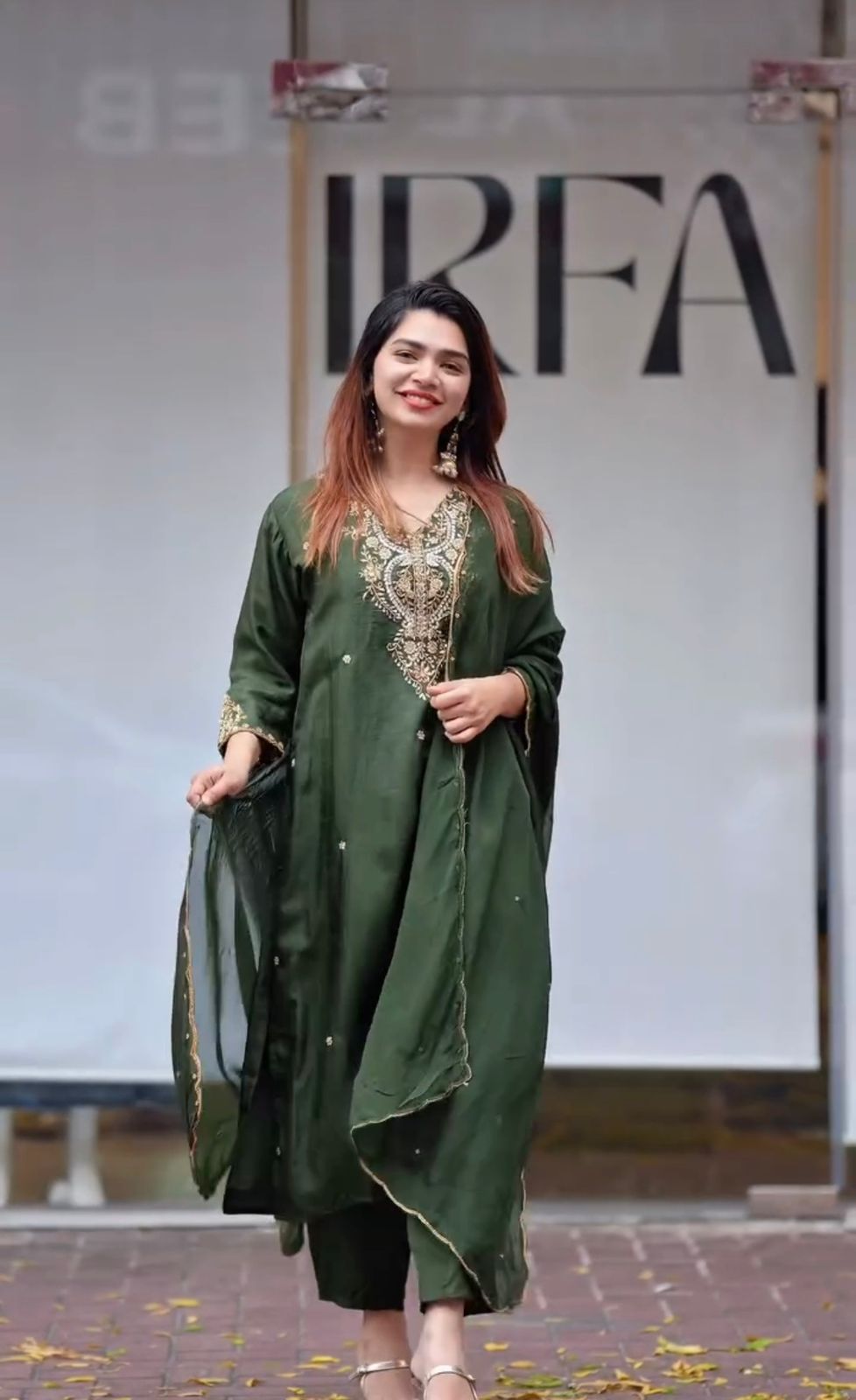 Embroidered Chinon Silk Suit
