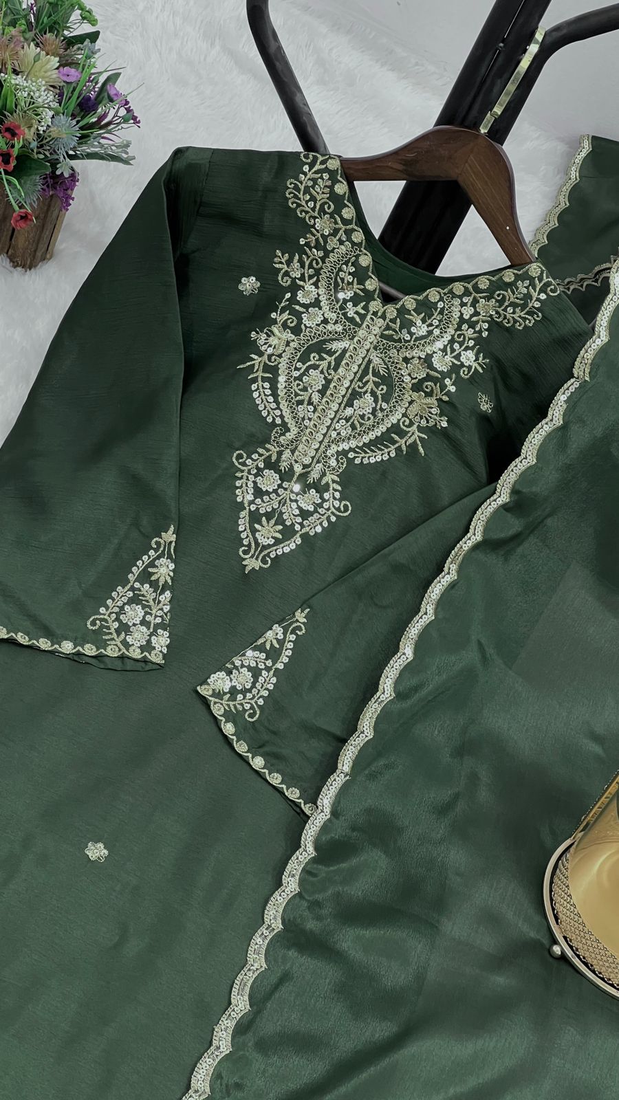 Embroidered Chinon Silk Suit