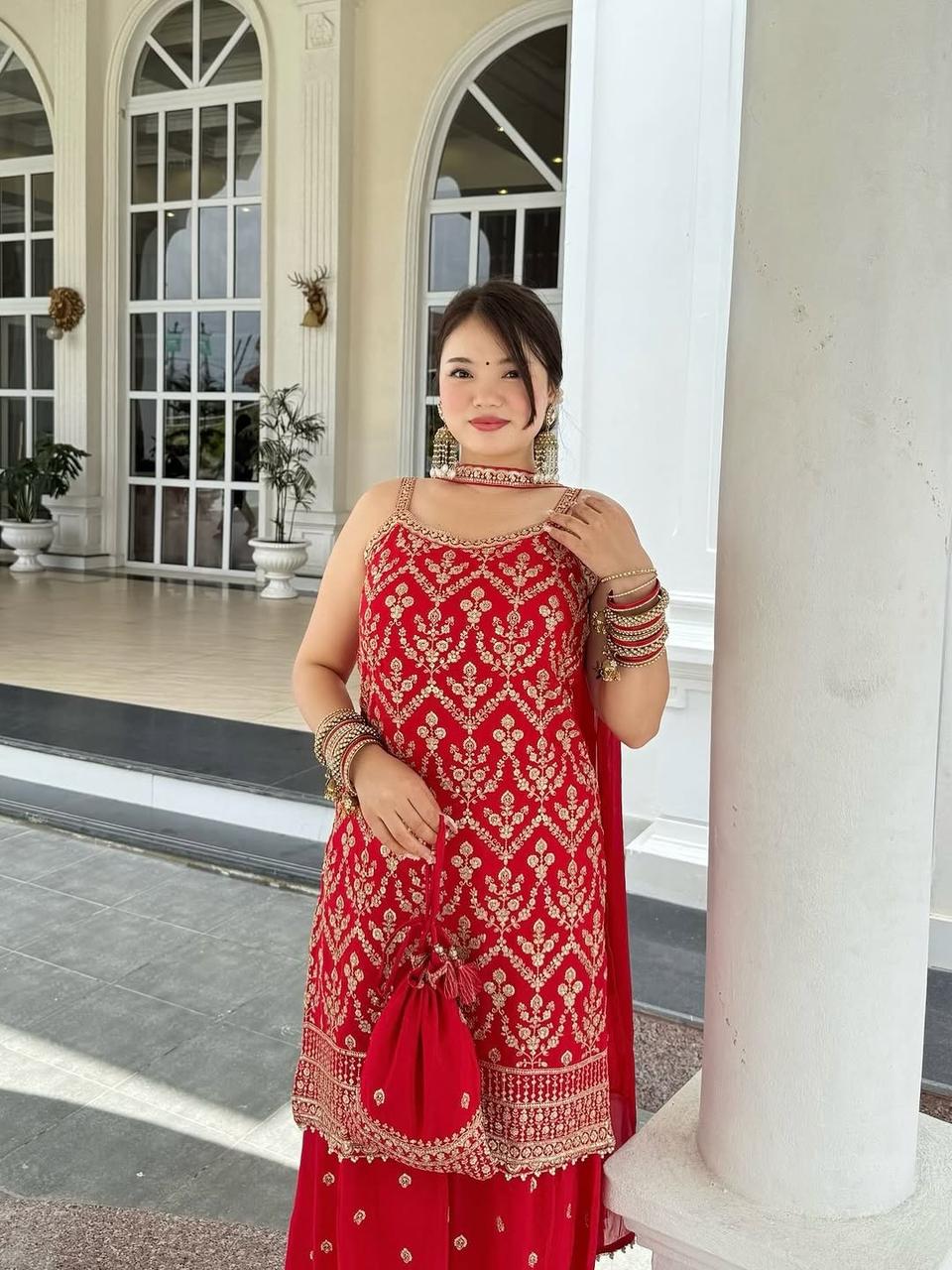 "Red Embroidered Set