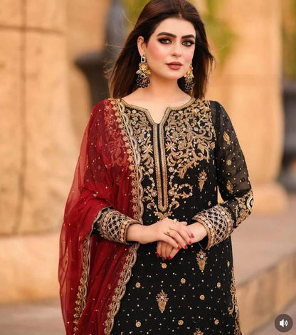 Georgette Embroidered Kurti Set