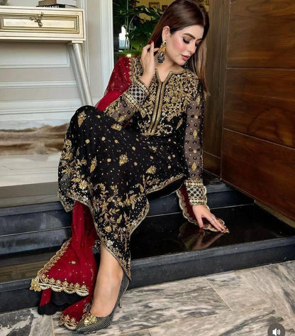 Georgette Embroidered Kurti Set