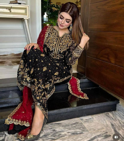 Georgette Embroidered Kurti Set