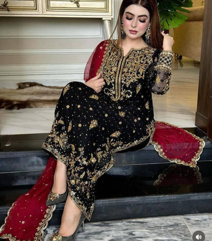 Georgette Embroidered Kurti Set