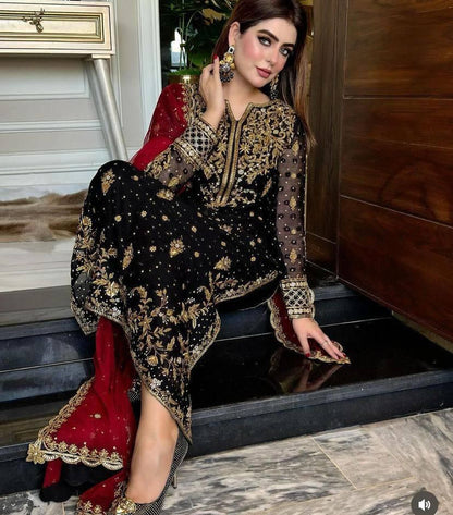Georgette Embroidered Kurti Set