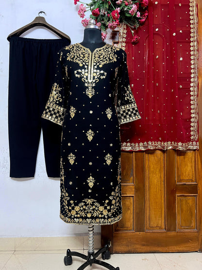 Georgette Embroidered Kurti Set
