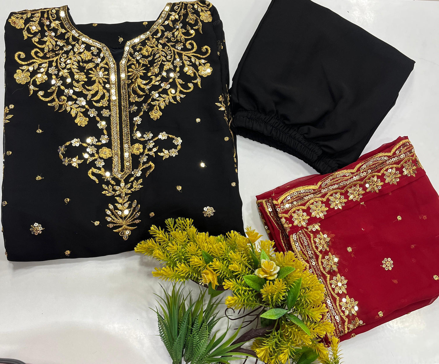 Georgette Embroidered Kurti Set