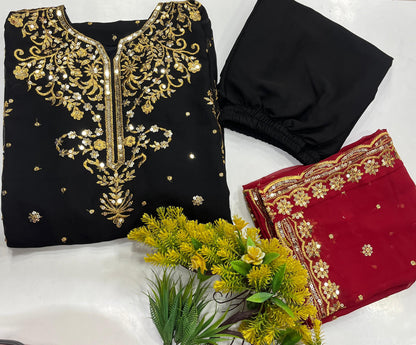Georgette Embroidered Kurti Set